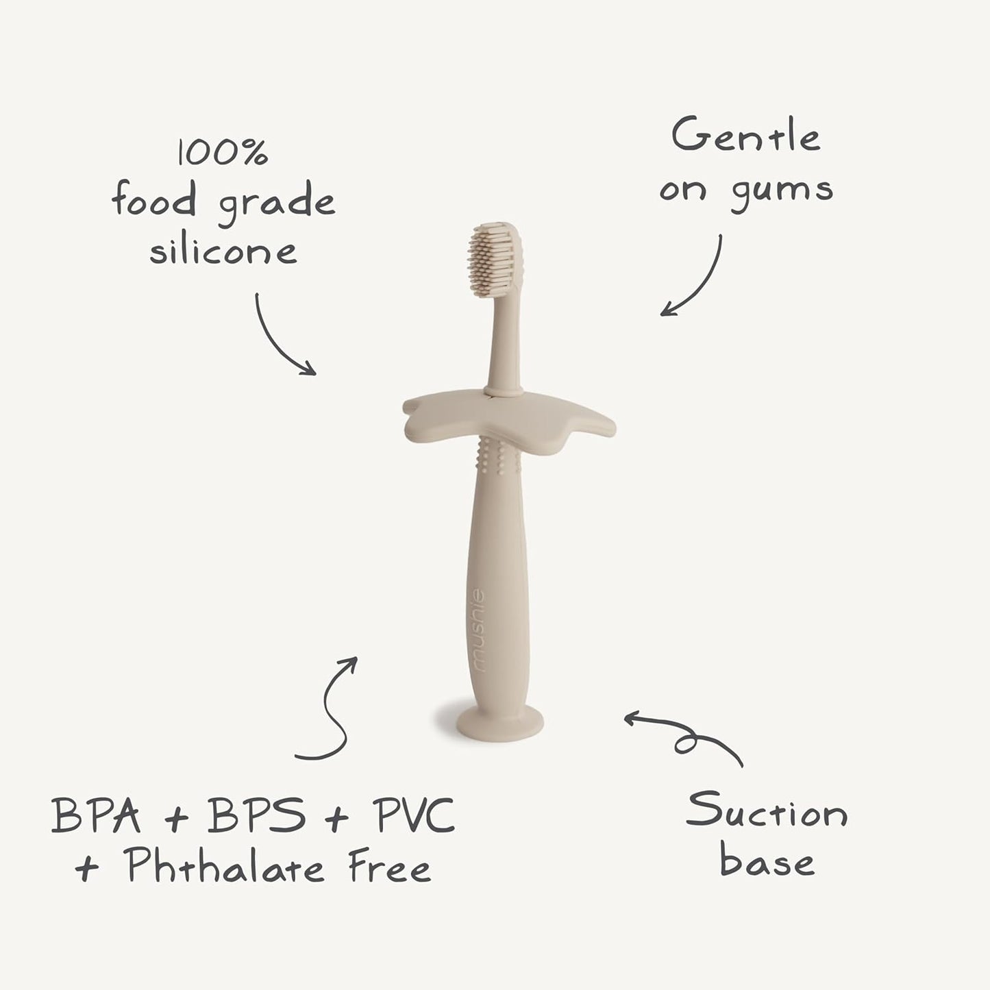 Mushie Escova de dentes de treinamento em silicone, para bebês e crianças pequenas, com base de sucção para fácil armazenamento e treinamento, material: silicone de qualidade alimentar, design de estrela (azul Cambridge).