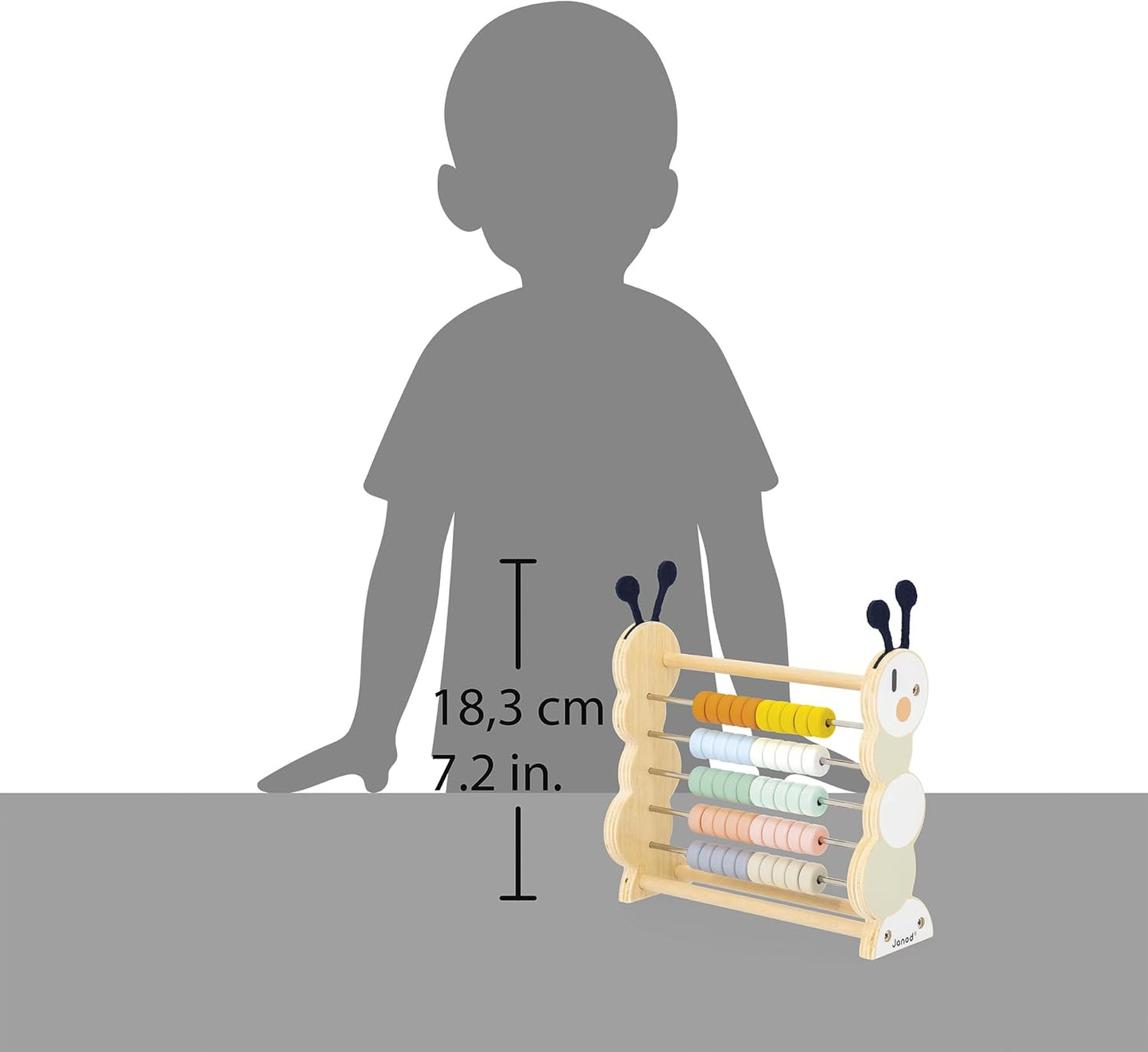 Janod - Ábaco de madeira para aprendizagem - 50 contas coloridas - Brinquedo educativo - Madeira com certificação FSC e tinta à base de água - A partir de 18 meses - J04014