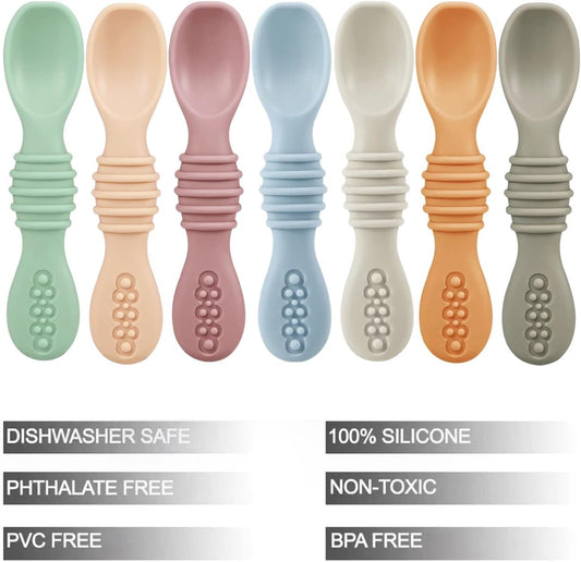 PandaEar Conjunto de 7 Colheres de Silicone para Bebês, Colheres para Introdução Alimentar Participativa, Colher para Primeira Fase de Autoalimentação para Bebês e Crianças Pequenas