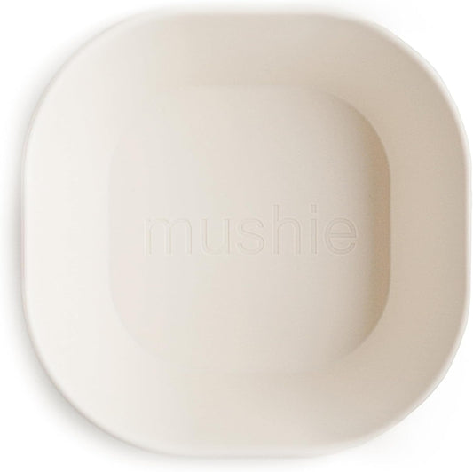 Mushie Tigelas para Jantar Infantil | Conjunto de 2 Tigelas Reutilizáveis Livres de BPA | Podem ser Lavadas na Lava-louças e Usadas no Micro-ondas | Fabricadas na Dinamarca | Quadradas (Marfim)
