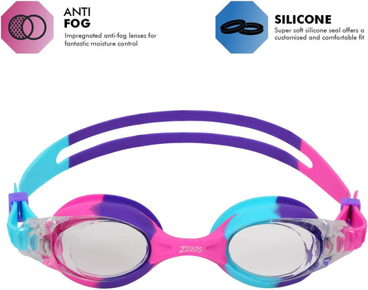 Zoggs Little Bondi Gafas de natación para niños, gafas de natación con protección UV, yugo dividido, cómoda correa para gafas para niños de ajuste rápido, lentes transparentes sin niebla, gafas Zoggs para edades de 0 a 6 años