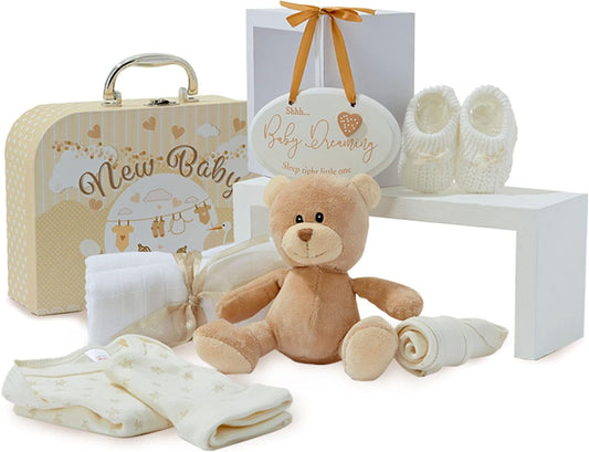 Presentes para meninos - Presentes para recém-nascidos, Presentes para chá de bebê, Cesta para bebês, Cesta para bebês, Presentes para meninas - 7 itens essenciais para meninas com cesta para recém-nascidos, Presentes para bebês