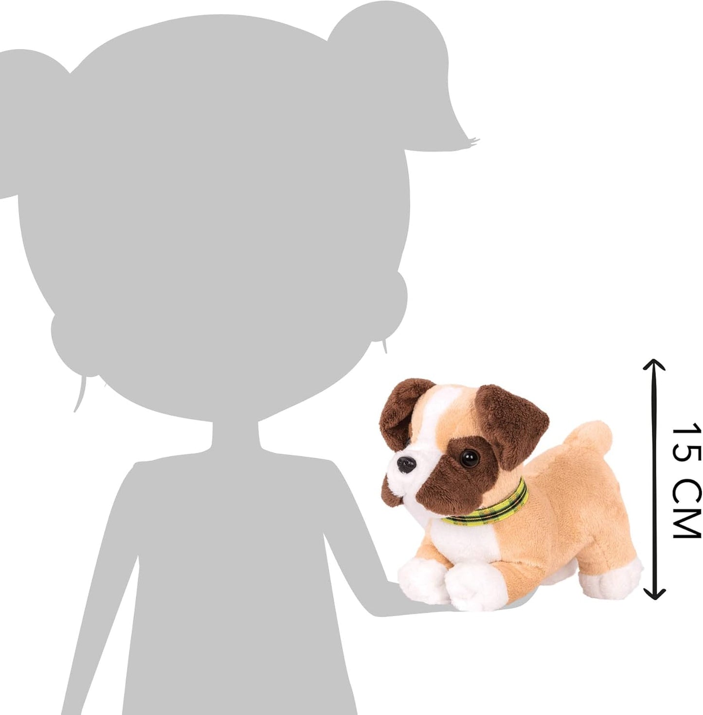 Our Generation Boxer Puppy - Peluche de perro de 6 pulgadas para muñecas de 18 pulgadas - Incluye collar y correa