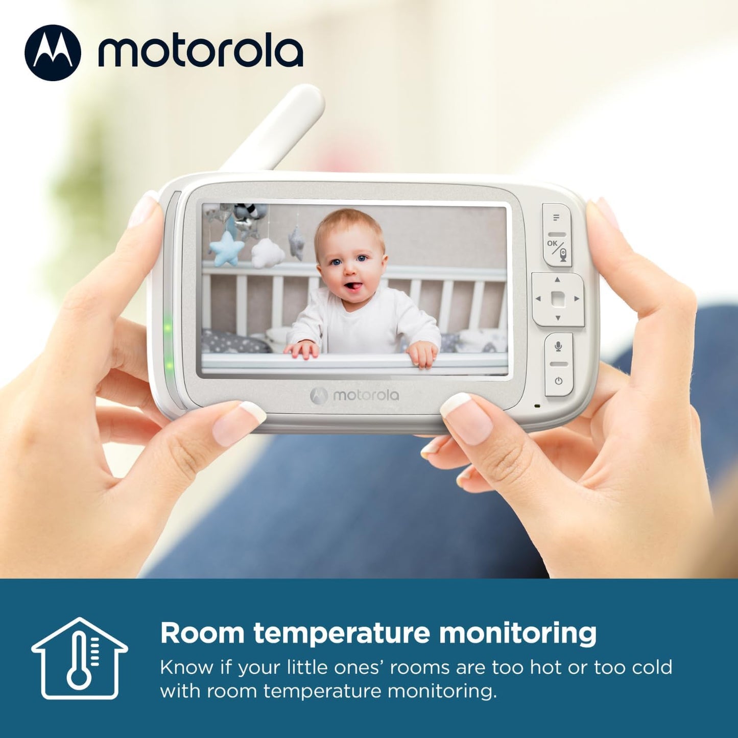Motorola Nursery Monitor de Bebê VM75 - Unidade dos Pais de 5 Polegadas, Visão Noturna Infravermelha, Zoom Digital, Comunicação Bidirecional e Canções de Ninar