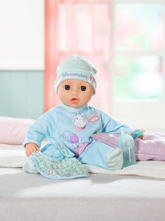 Baby Annabell Boneca Active Alexander 709924-43cm com corpo macio e fofinho, características e sons realistas - Roupas e acessórios - Requer 3 pilhas AAA (não incluídas) - Para crianças a partir de 3 anos