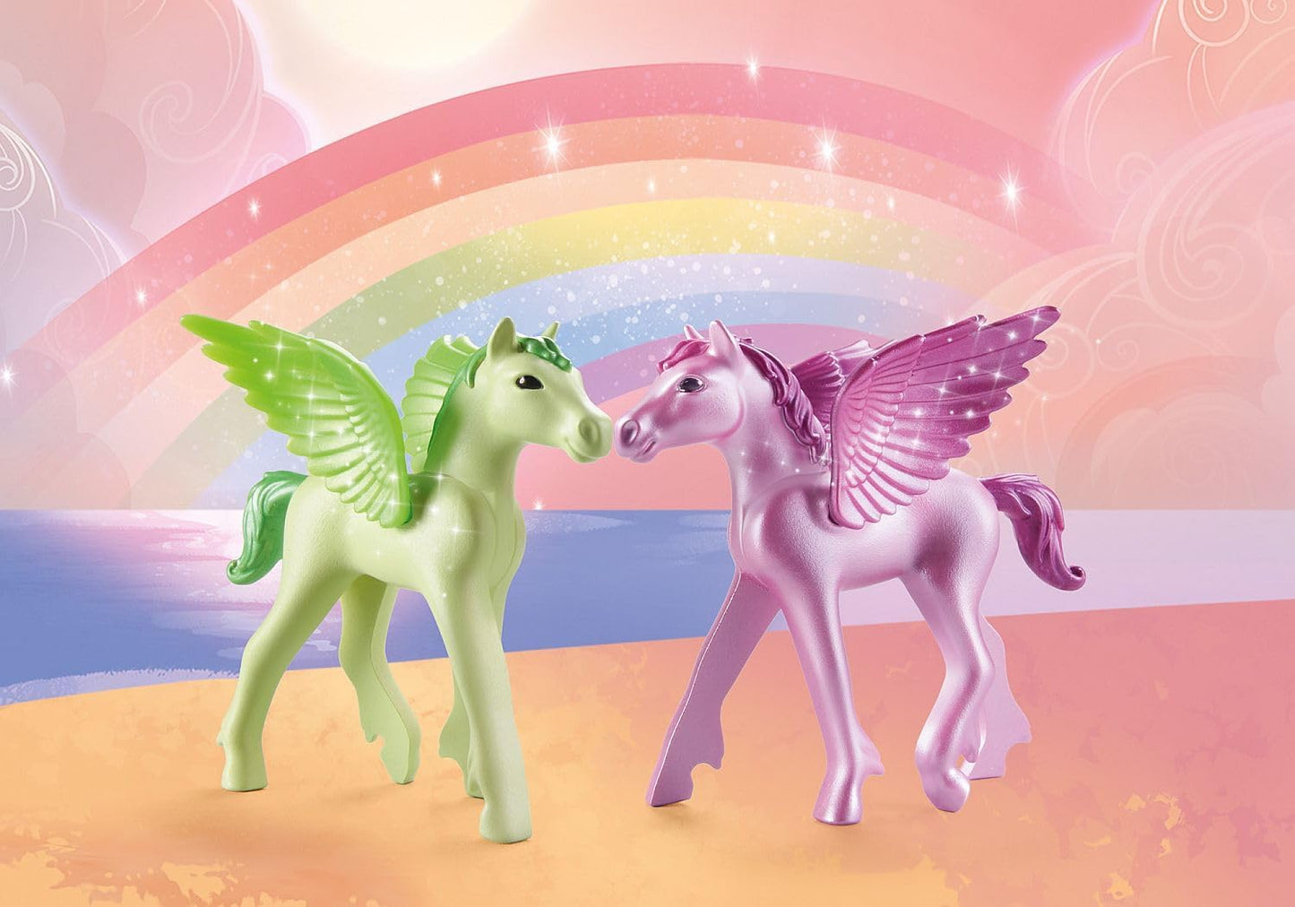 Playmobil 71363 Viagem de arco-íris com potros de Pégaso nas nuvens, mundo mágico de conto de fadas, dramatização divertida e imaginativa, conjuntos de jogos adequados para crianças de 4 anos ou mais