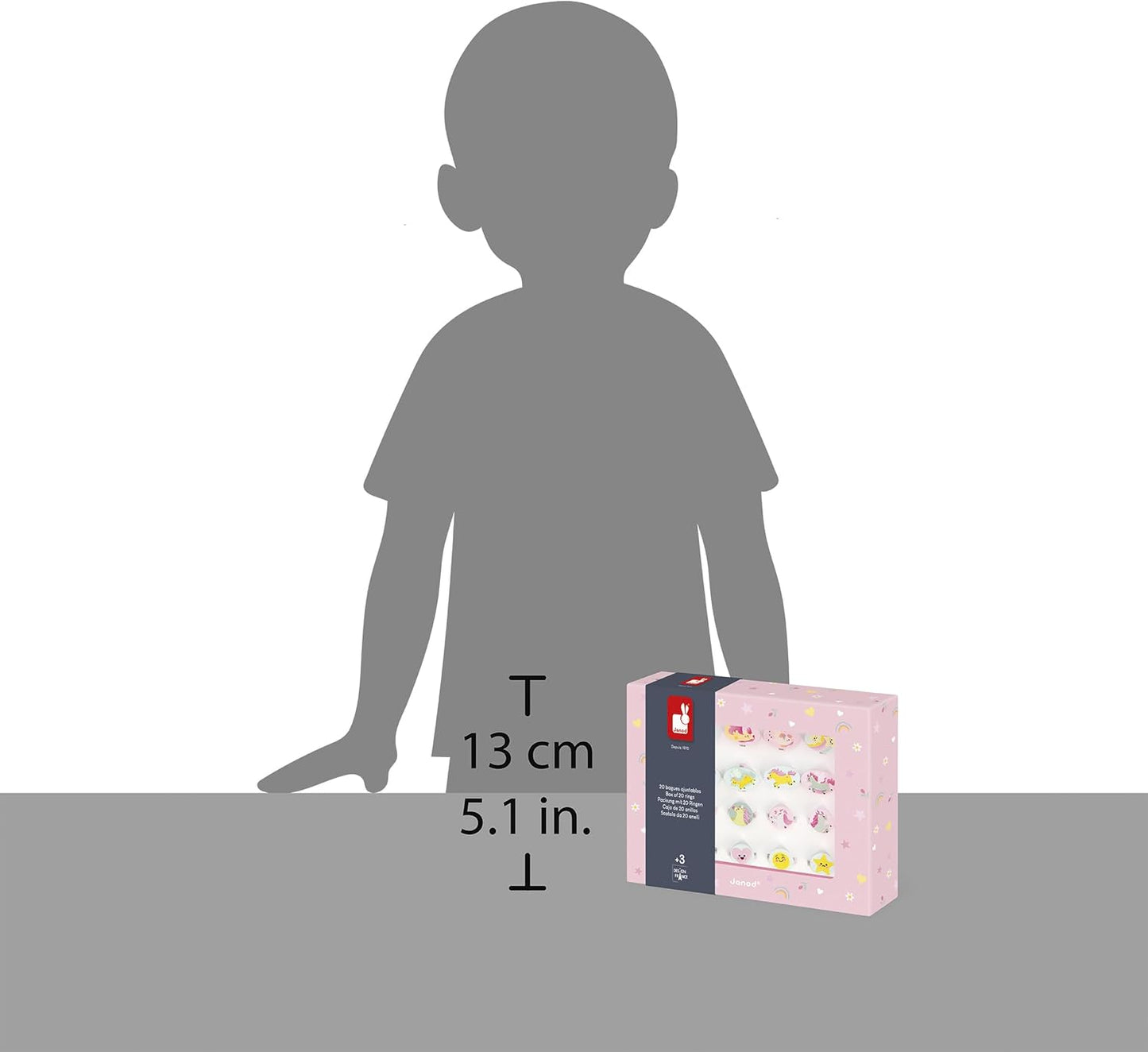 Janod - 20 Anéis de Madeira Ajustáveis Tema Unicórnio para Crianças - 10 Redondos + 10 Ovais - Anéis Ajustáveis - Joias de Madeira e Metal - Brinquedo para Meninas - Acessório de Moda - A partir de 3 Anos - J08881