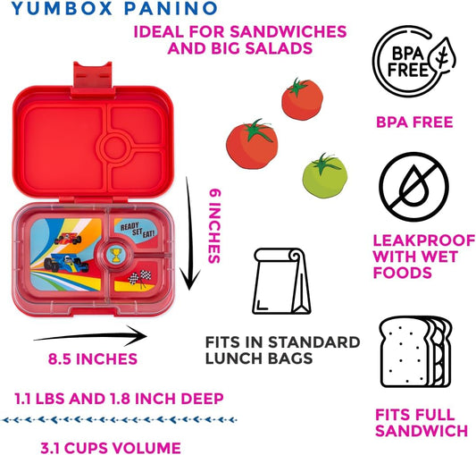 Yumbox Panino - Fiambrera Bento a prueba de fugas para niños y adultos (rojo rugido (bandeja de coche de carreras))