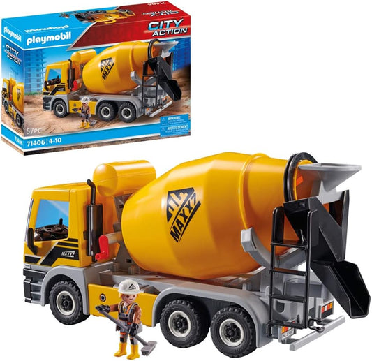 Playmobil 71406 Betoneira, veículo compatível com RC com engate de reboque e tambor de mistura giratório, dramatização divertida e imaginativa, PlaySets adequados para maiores de 4 anos