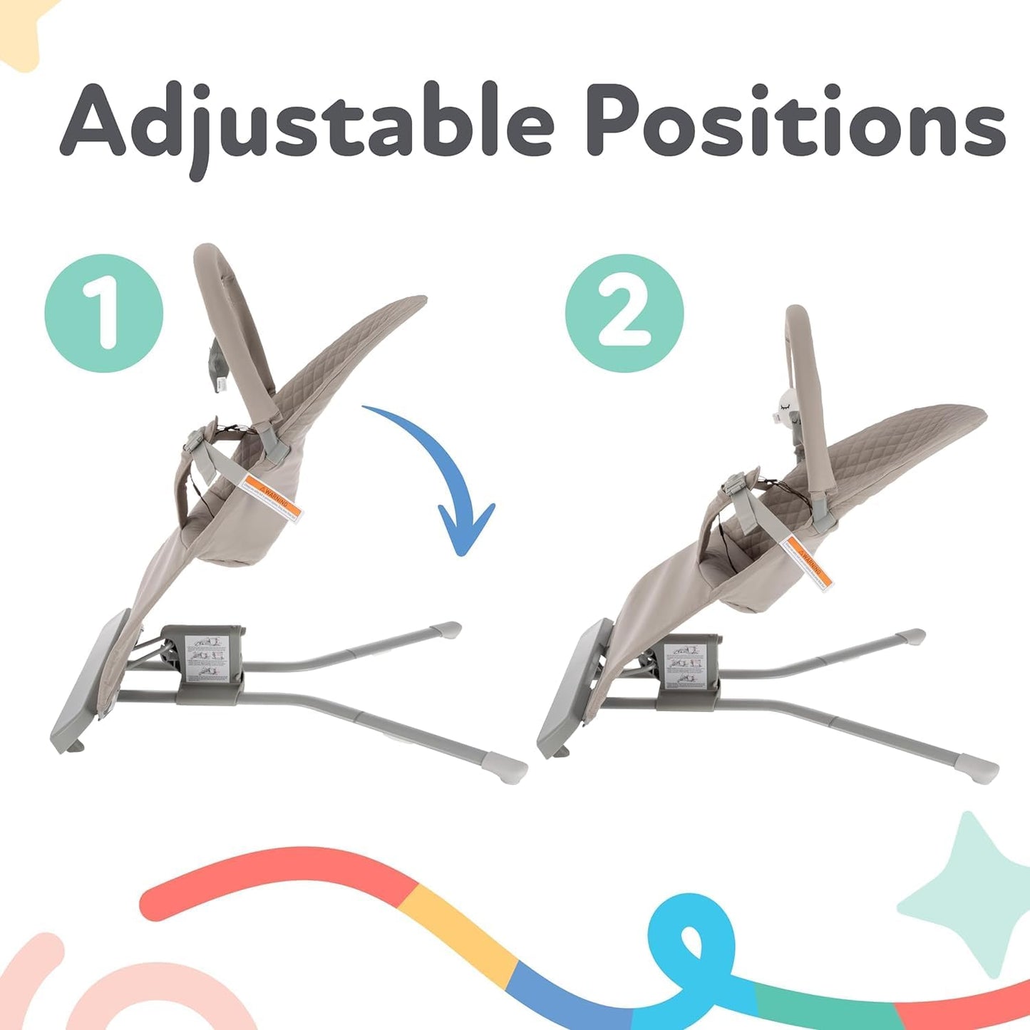 Nuby Musical Moves Baby Bouncer – 2 posições reclinadas | Música e vibração | Barra de brinquedos | Capa lavável à máquina | Adequado desde o nascimento até 9kg