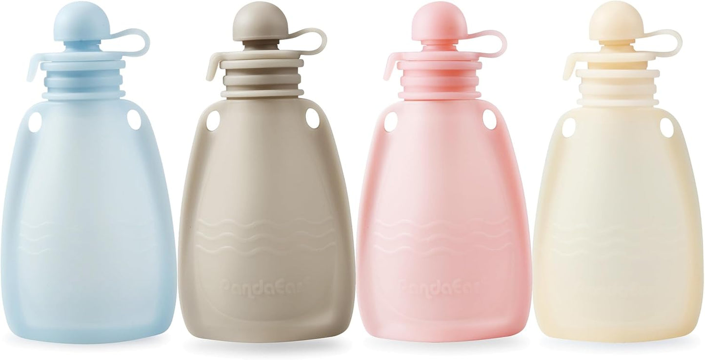 PandaEar Conjunto de 4 saquinhos de silicone reutilizáveis para papinha, ideais para bebês e crianças pequenas. Feitos de silicone livre de BPA, cada saquinho tem capacidade para 142 g (5 oz).