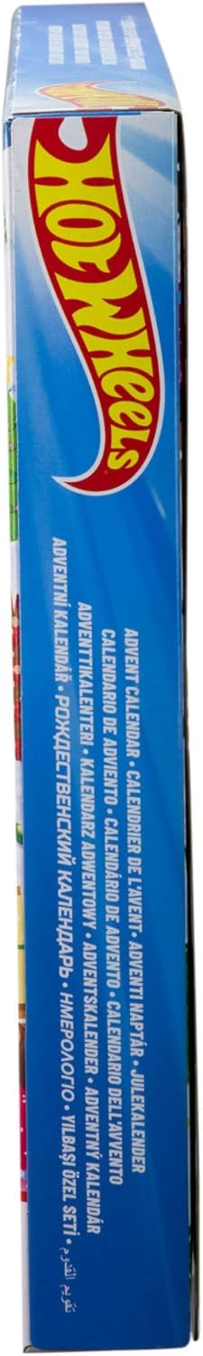 Conjunto de Carrinhos e Playset Hot Wheels, Calendário do Advento 2025 com 10 Veículos em Escala 1:64, 10 Clips para Enfeites e 14 Acessórios com Tema de Inverno, JCB47