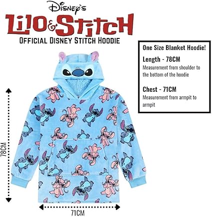Disney Lilo e Stitch, Stitch & Angel Girls Moletom Azul, Cobertor de Lã Grande com Capuz