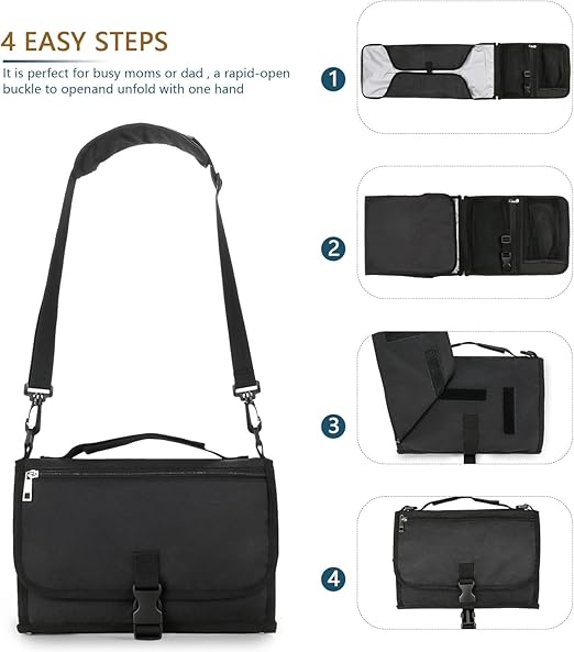 Bebamour Tapetes para troca de fraldas portáteis com lenços umedecidos para viagem Almofadas para troca de bebês com almofada de cabeça para bebês Almofadas para troca de fraldas à prova d'água Itens essenciais para recém-nascidos, novo preto