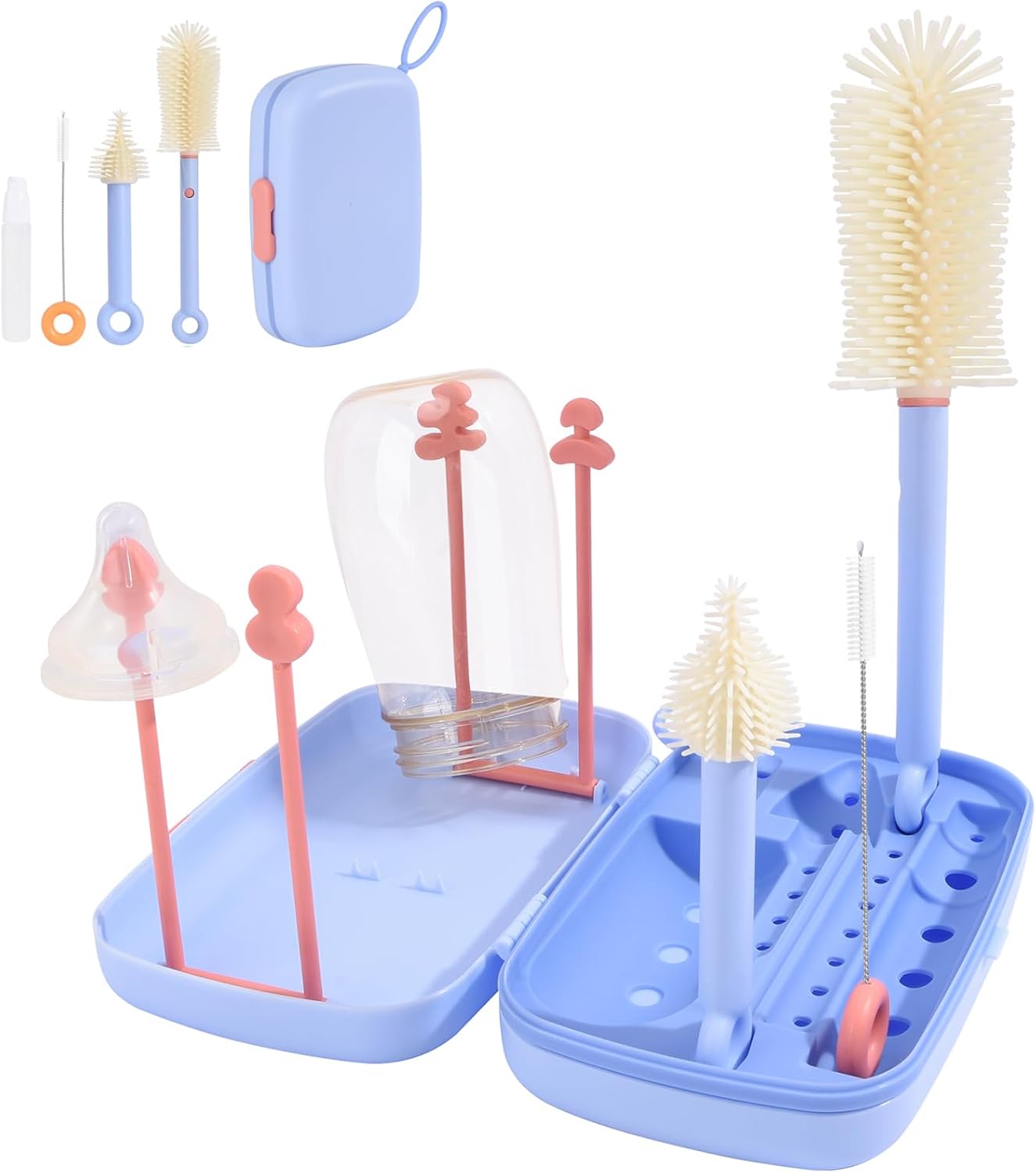 Bebamour Conjunto de escovas para mamadeiras 7 em 1, kit de limpeza portátil, roxo