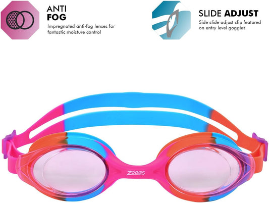 Zoggs Óculos de natação Bondi Kids, óculos de natação com proteção UV, alças de óculos infantis com ajuste de deslizamento dividido, lentes de óculos de natação transparentes sem neblina, óculos de natação para crianças de 6 a 14 anos