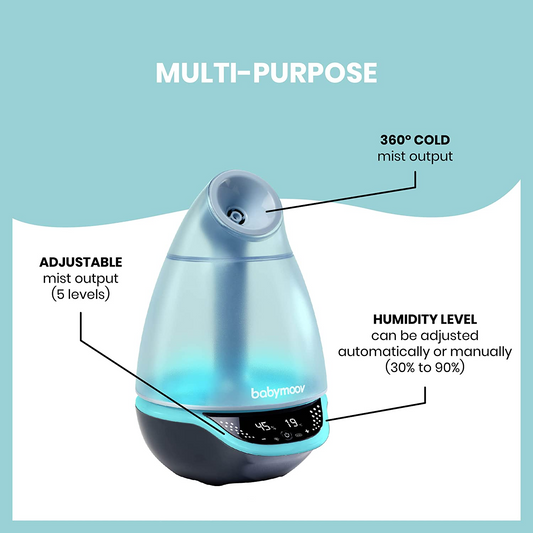 Babymoov Umidificador Hygro Plus para bebês, umidificador ultrassônico Cool Mist para bebês com luz noturna e controle automático de umidade