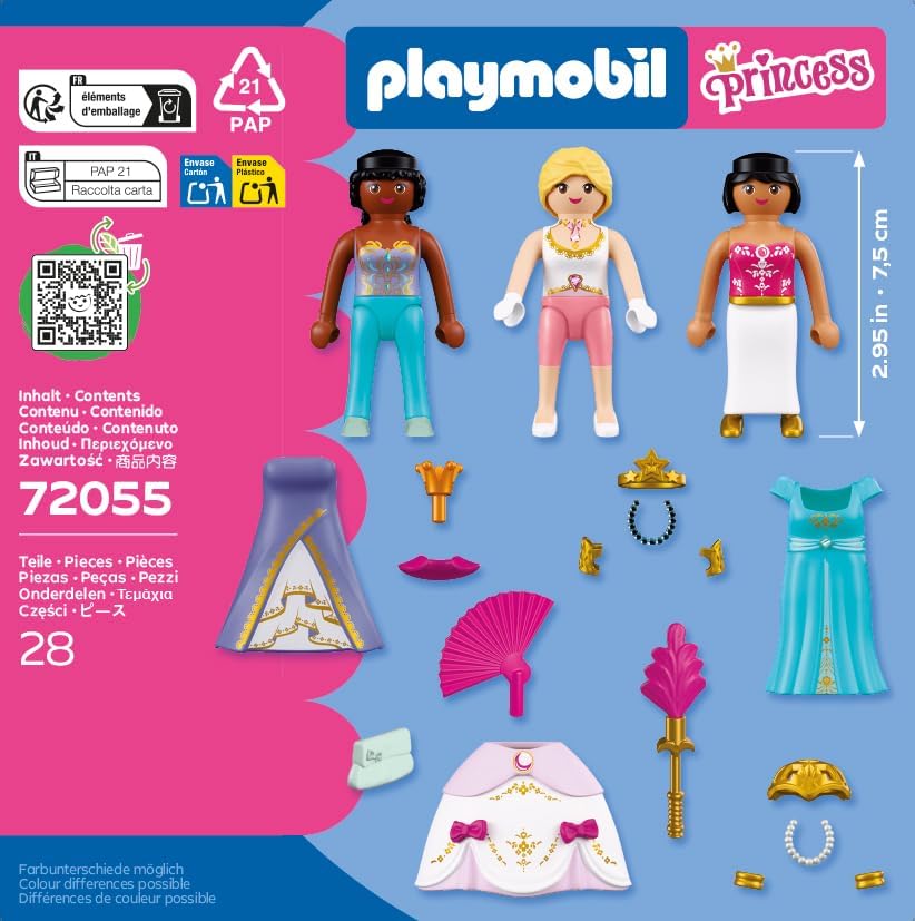 Playmobil | Princesa | Três Princesas | 3 Bonecas com Troca de Roupa e Acessórios | Estimula a Criatividade | Brinquedo de Princesa para Maiores de 4 Anos | 72055