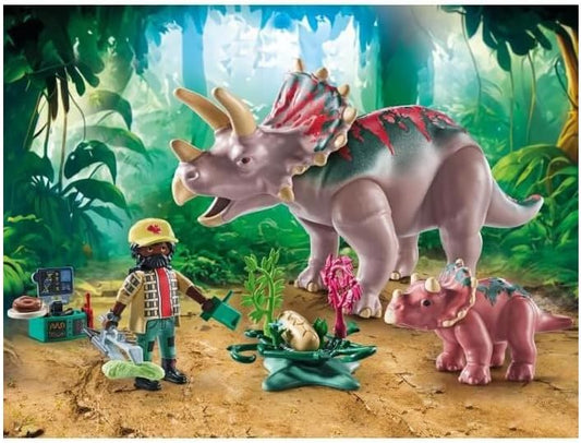 Playmobil | Dinos | Triceratops com Bebê | Conjunto de Dino | Figuras de Animais | Brinquedo de Aventura | Para Crianças a partir de 4 Anos | 71821