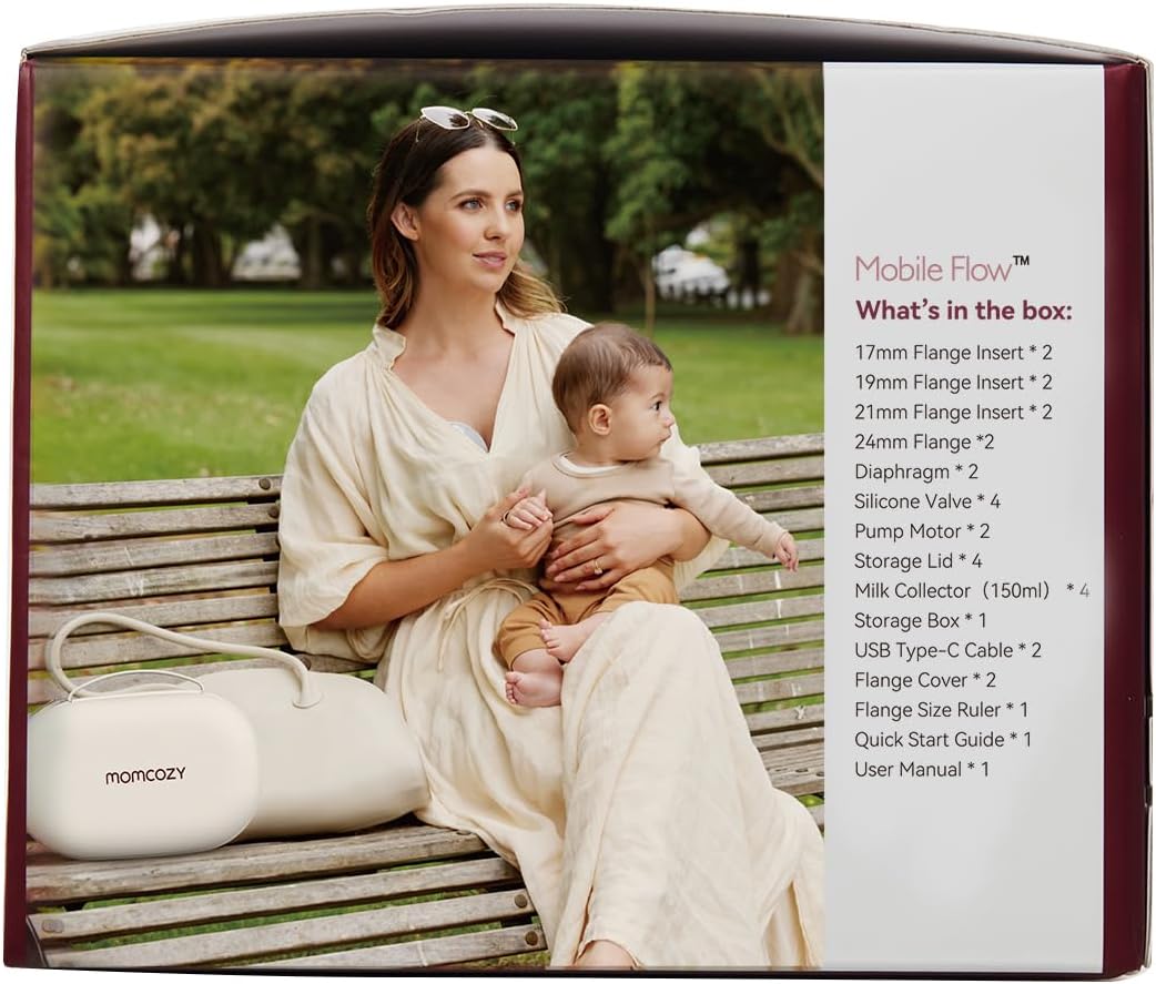 Momcozy Bomba tira-leite Mobile Flow mãos livres, aplicativo M9 controle discreto com multimodos personalizados e 15 níveis, armazenamento independente de leite materno, bomba tira-leite vestível M9 24 mm (cinza, 2 unidades)