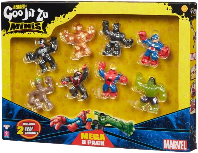 Heróis de Goo Jit Zu GOO JIT ZU Marvel Minis S4 Pacote com 8, Preto