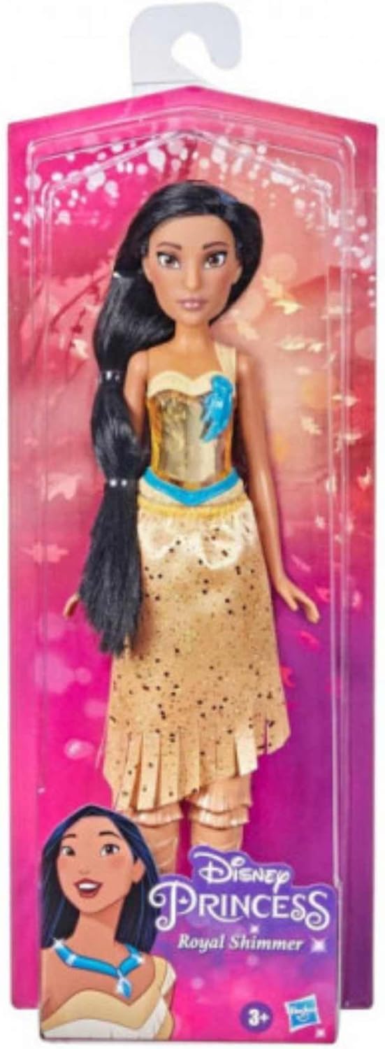 Boneca Disney Princess Royal Shimmer Pocahontas, boneca fashion com saia e acessórios, brinquedo para crianças de 3 anos ou mais