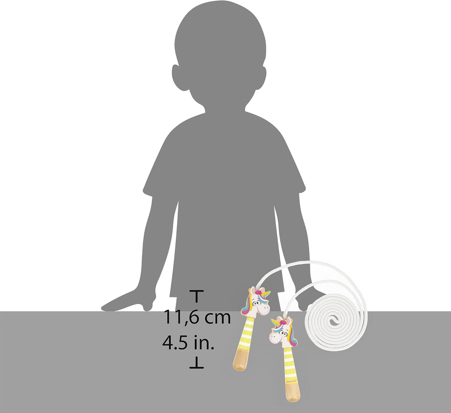 Janod - Corda de pular ajustável para crianças - Alças de cabeça de unicórnio de madeira - Corda de 2 m - Ideal para brincadeiras e atividades ao ar livre - Desenvolve