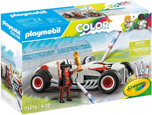 Playmobil 71376 Color Hot Rod, diversión creativa para fanáticos de los autos, con marcadores solubles en agua y varios accesorios, juegos de rol divertidos e imaginativos, juegos de arte adecuados para niños a partir de 5 años
