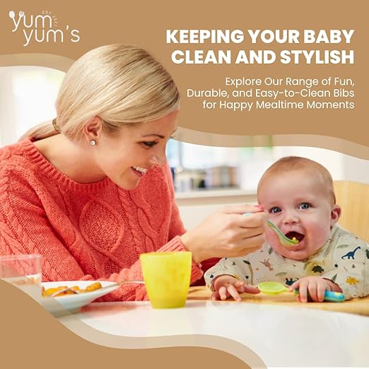 Yum Yum's Babador de silicone para desmame da Baby - Impermeável, fácil de limpar e confortável - Babador de manga comprida para bebês de 6 a 12 meses - Avental multifuncional para alimentação sem sujeira.