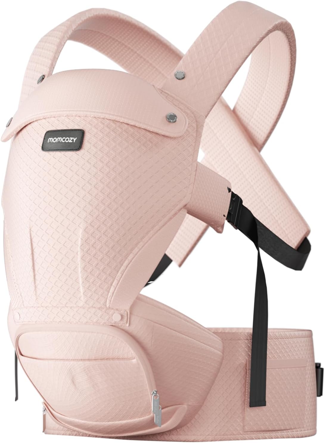 Momcozy Baby Carrier com assento para quadril, 2 em 1, voltado para a frente, para bebês ativos, carregador removível sem as mãos para até 20 kg, carregador infantil respirável, adequado para cinturas de até 120 cm, AirMesh rosa