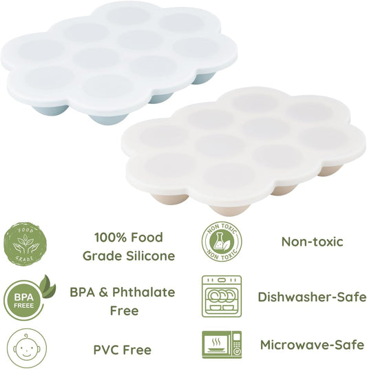 PandaEar Conjunto de 2 Bandejas de Silicone para Congelador de Comida de Bebê com Tampas, Bandeja para Congelamento de Comida de Bebê para Introdução Alimentar,