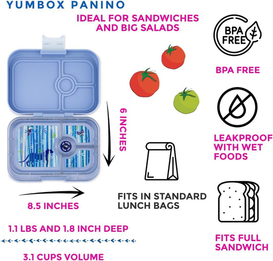 yumbox Panino Fiambrera Bento a prueba de fugas para niños y adultos (azul nublado (bandeja pantera))