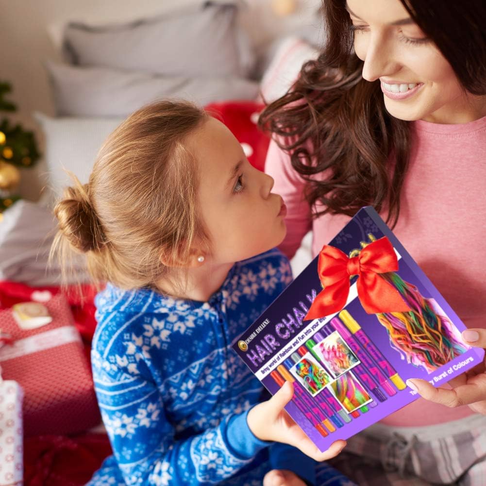 Desire Deluxe Tiza para el Cabello Regalo para Niñas - 10 Tintes Temporales para el Cabello No Tóxicos, Fáciles de Lavar, Coloridos, Metálicos y con Purpurina - Grandes Juegos Cumpleaños para Niñas