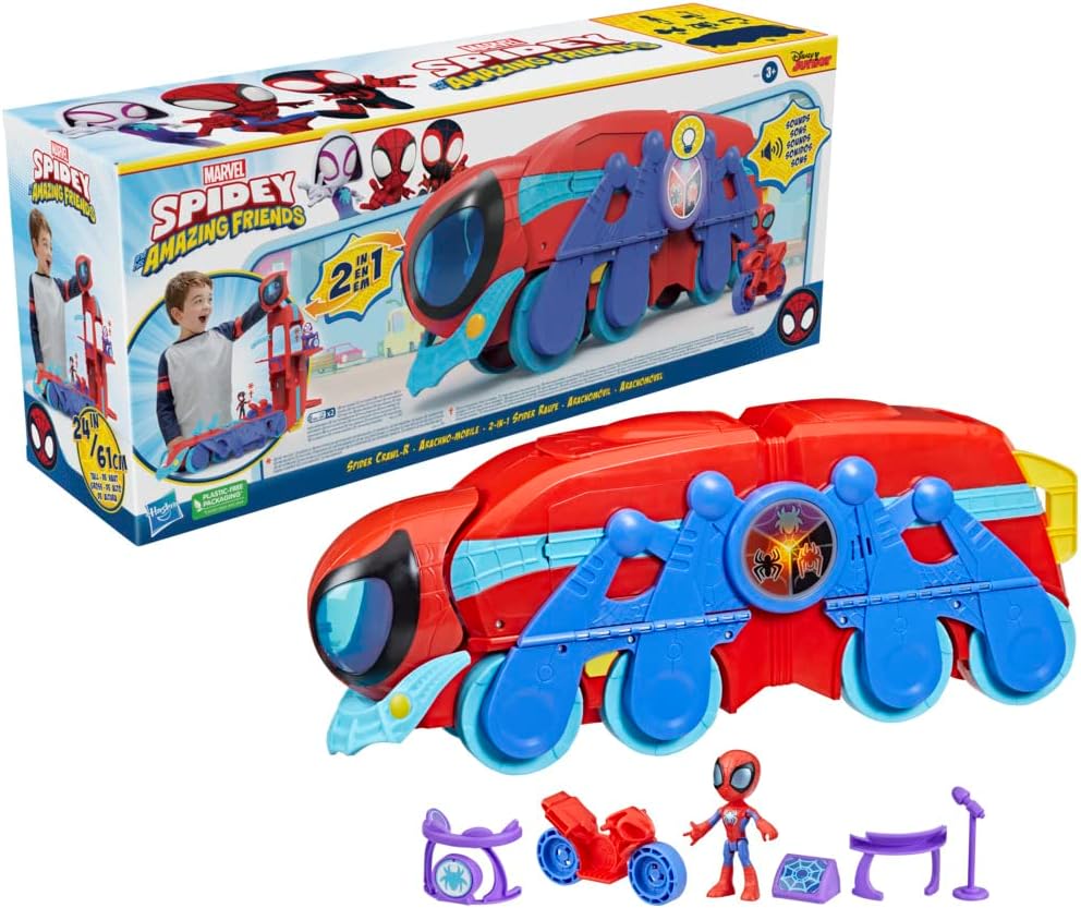 SPIDEY AND HIS AMAZING FRIENDS F37215S1 Marvel Spider Crawl-R 2 em 1 conjunto de jogos da sede, brinquedo pré-escolar para maiores de 3 anos, 61 cm de altura, multi