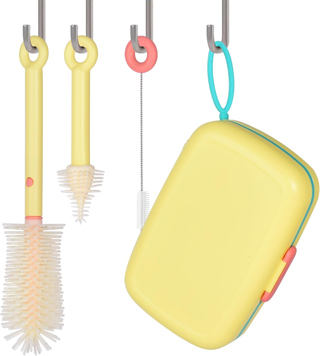 Bebamour Conjunto de escovas para mamadeiras 7 em 1, kit de limpeza portátil, amarelo