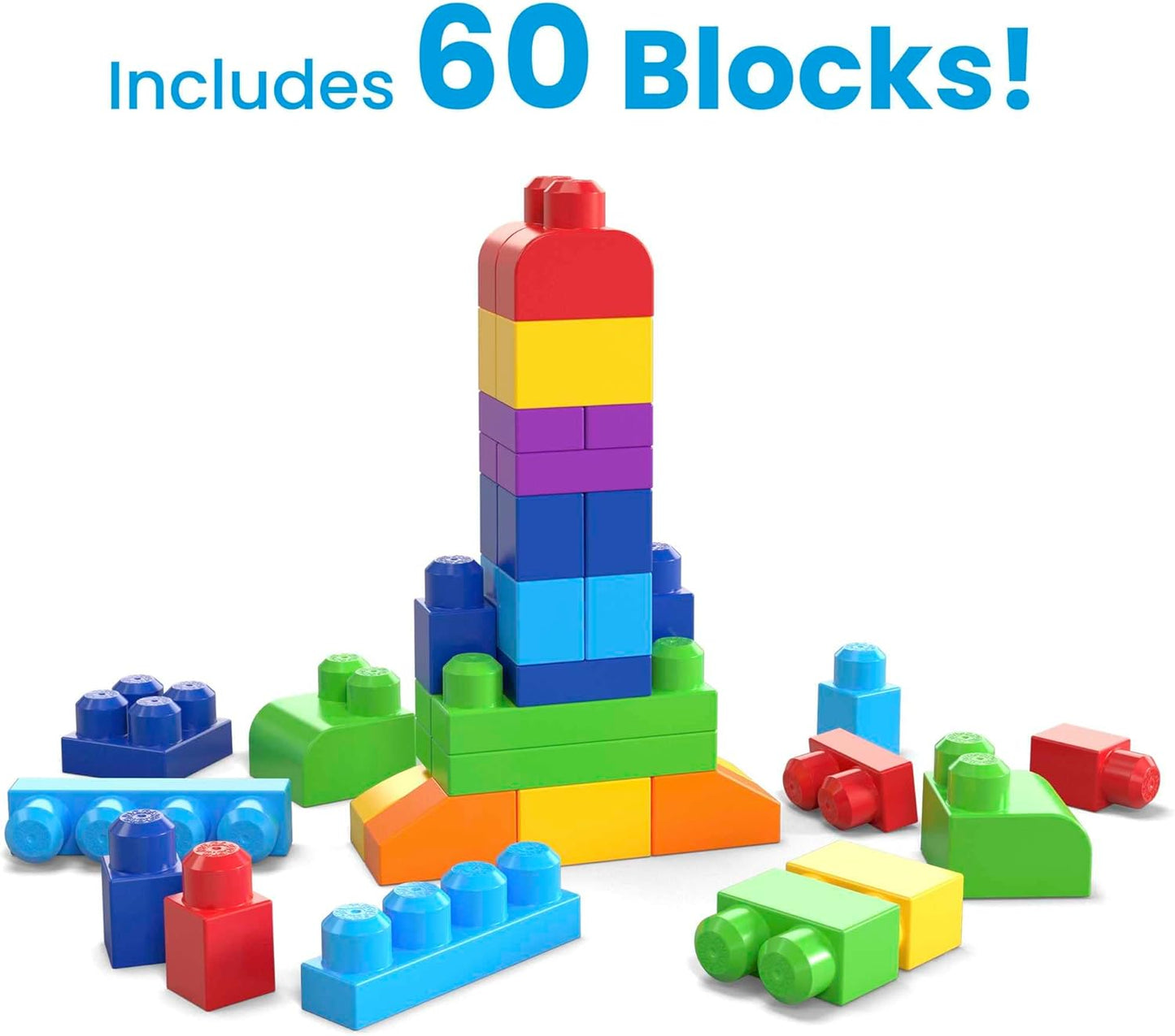 Mega Bloks the Alphabet Train 50 peças e MEGA BLOKS Big Building Bag Conjunto de construção com 60 blocos de construção grandes e coloridos e 1 bolsa de armazenamento, conjunto de presente de brinquedo para maiores de 1 ano