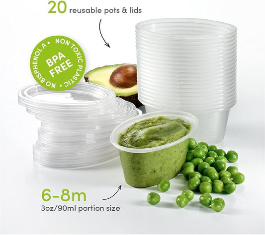 Mummy Cooks, 20 frascos de porciones de destete a partir de 6 meses para congelar alimentos para bebés, reutilizables, sin BPA