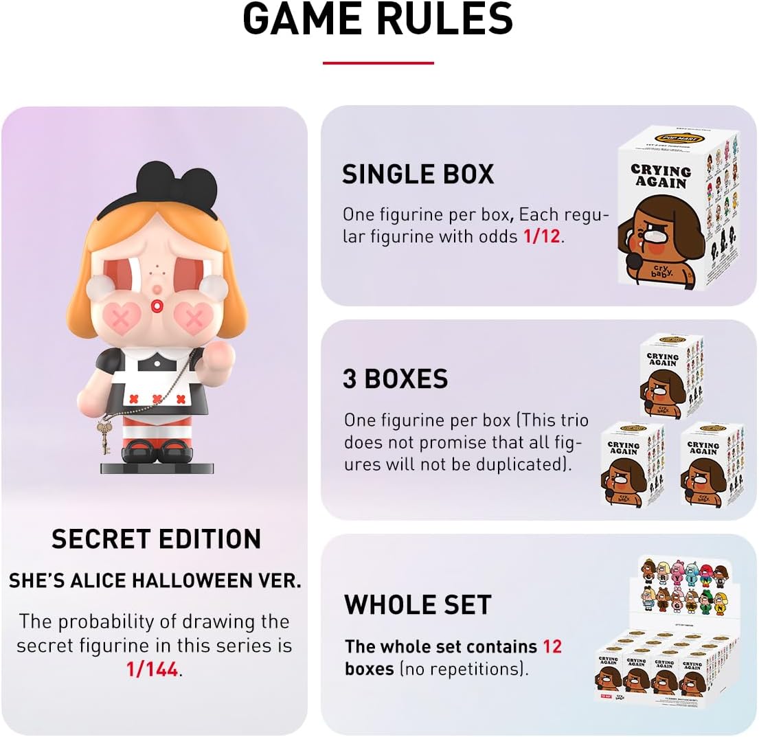 POP MART CRYBABY Crying Again Series Conjunto completo de bonecos de ação de 2,5 polegadas, brinquedo artístico chique, personagem articulado, design premium, presentes para mulheres, colecionáveis favoritos dos fãs