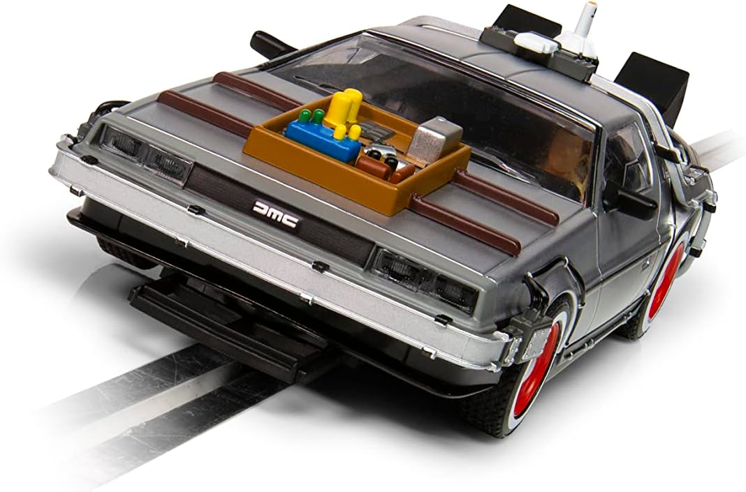 Scalextric De volta ao futuro vs Knight Rider Escala 1:32 Slot Racing, carro Time Machine C4249, marrom
