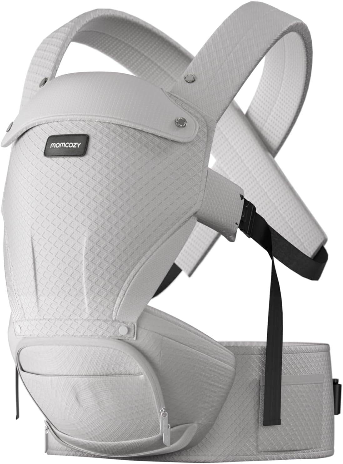 Momcozy Canguru com assento de quadril, 2 em 1 para carregar o bebê de frente para a rua, canguru destacável para uso com as mãos livres até 20 kg, canguru respirável para bebês com cintura de até 120 cm, cinza AirMesh
