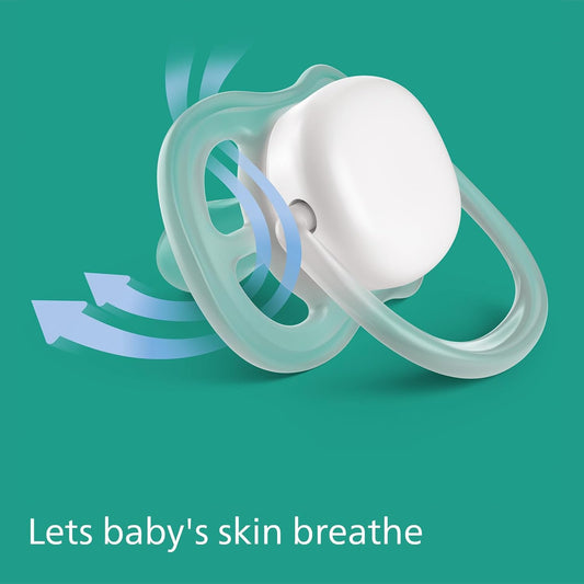 Philips Avent Chupeta Ultra Air - 2 chupetas leves e respiráveis que brilham no escuro para bebês de 6 a 18 meses, sem BPA com estojo de transporte esterilizador (modelo SCF376/13)