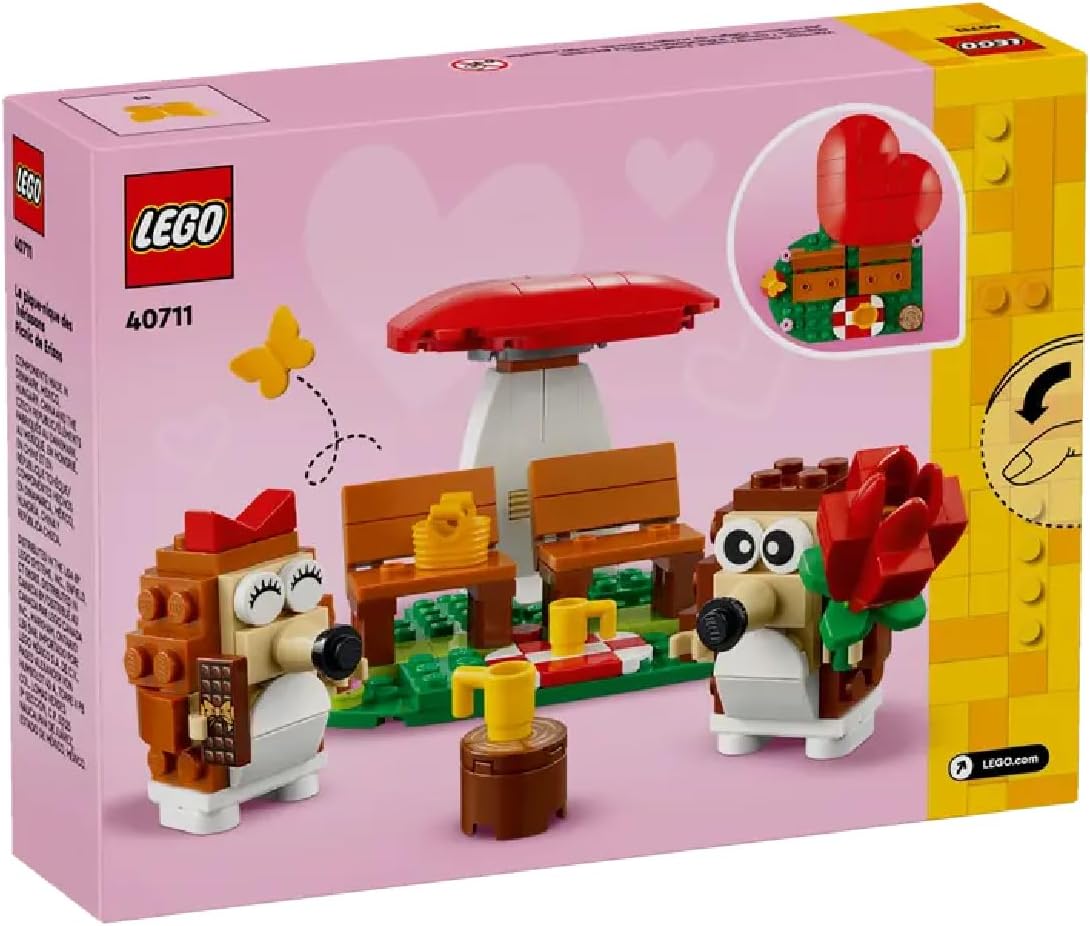 LEGO Hedgehog Picnic Date - Conjunto de brinquedos de animais para meninas e meninos de 8 anos ou mais - Conjunto de construção natural com modelo de cogumelo e 2 figuras - Decoração de Dia dos Namorados - Presente