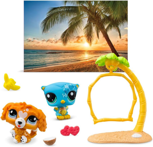 Littlest Pet Shop Petfluencer Sunset Pals | Conjunto Petfluencer Contém 2 Mini Brinquedos LPS Pet, 4 Acessórios, 1 Cenário, 1 Cartão Colecionável e 1 Código Virtual | Brinquedos Colecionáveis para Meninas e Meninos