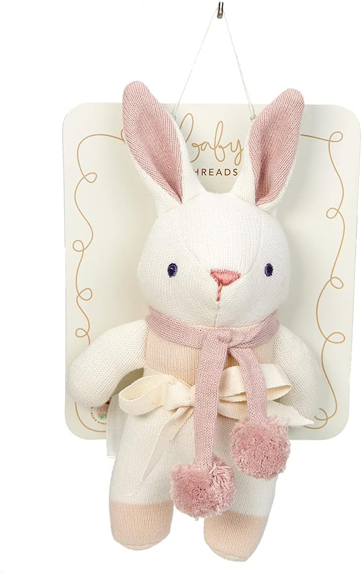 ThreadBear Design Chocalho de coelho creme com fios para bebês - presentes e brinquedos premium para bebês e crianças pequenas