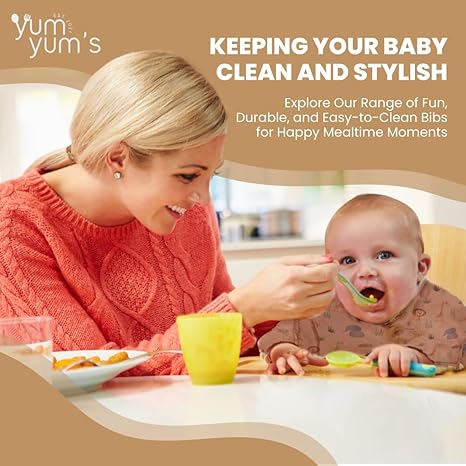Yum Yum's Babador de silicone para desmame da Baby - Impermeável, fácil de limpar e confortável - Babador de manga comprida para bebês de 6 a 12 meses - Avental multifuncional para alimentação sem sujeira.