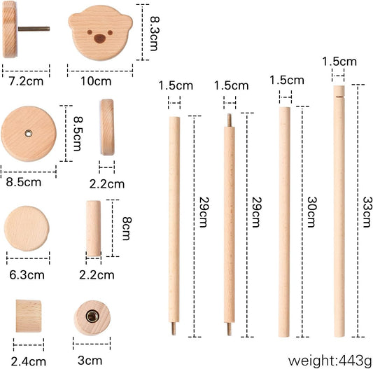 Let's Make Soporte para teléfono móvil para bebé, Soporte para teléfono móvil para bebé de Madera, Altura Ajustable, Dos Varillas para Colgar, Diferentes ángulos, sin Pintar, Adecuado para bebés de 0 a 6 años