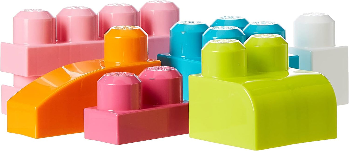 Mega Bloks FGV05 Build & Learn Table e Bloks DCH54 Bolsa de construção grande, rosa, 60 peças