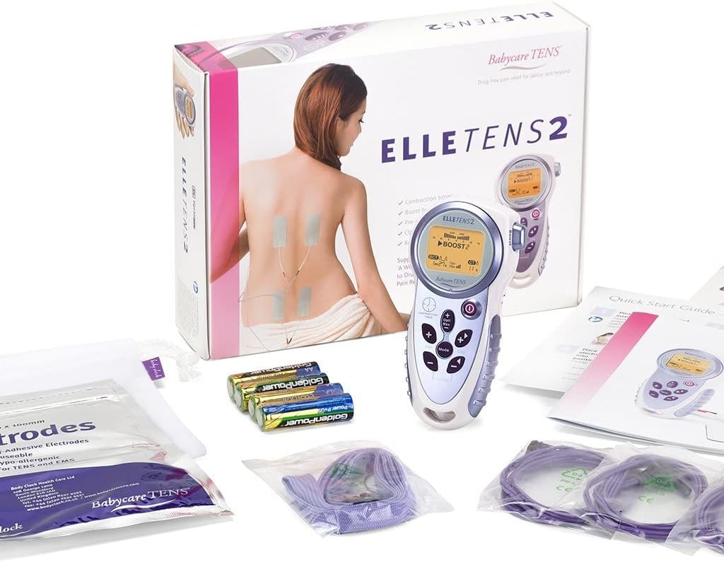 Elle TENS 2 com temporizador de contrações e tecnologia Opti-Max - TENS de duplo canal para alívio da dor durante o trabalho de parto - pode ser usado após o parto - com eletrodo e baterias.