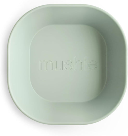 Mushie Tigelas para Jantar Infantil | Conjunto de 2 Tigelas Reutilizáveis Livres de BPA | Podem ser Lavadas na Lava-louças e Usadas no Micro-ondas | Fabricadas na Dinamarca | Quadradas (Verde Sálvia)
