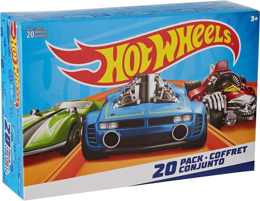 Hot Wheels Conjunto de 20 carros de brinquedo, estilos variados, caminhões de brinquedo e carros em escala 1:64 e carro ou caminhão de brinquedo em escala 1:64, veículos de corrida, esporte e resgate para brincar ou exibir (os estilos podem variar), 54886